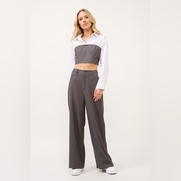 Tailored Stripe Long Sleeve and Wide Leg Pant Set Size S - Picture 3 of 6